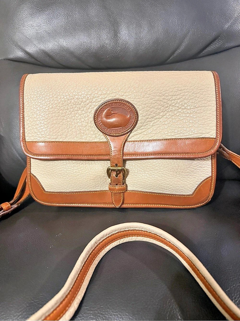 Vintage Dooney & Bourke AWL Crossbody Bag in Cream & Brown